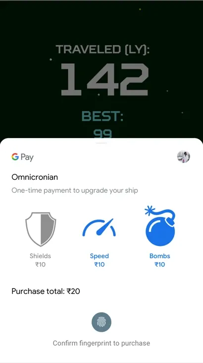 Quick tap micro-payments — screen 1